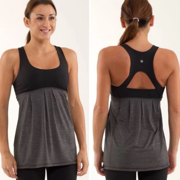 LULULEMON‎ Run Your Heart Out Tank Heathered Black / Black No Size Tag 8 - Picture 1 of 13